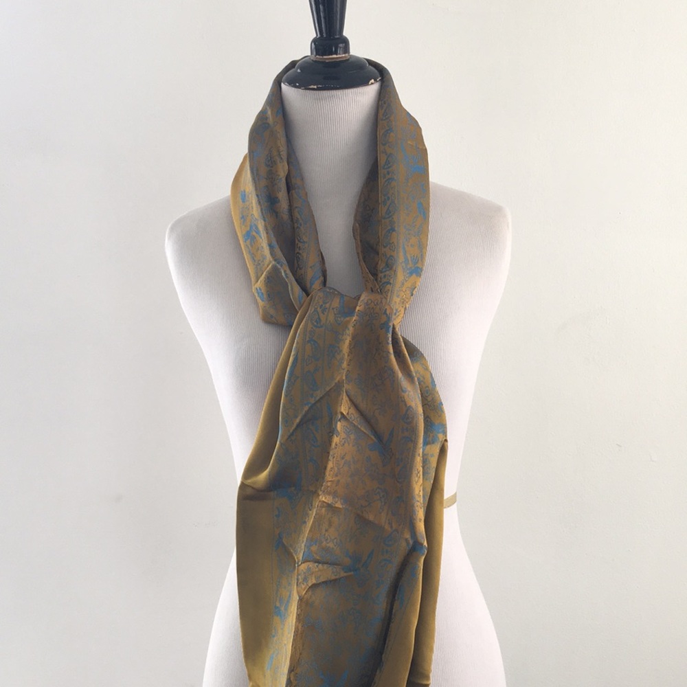 Fandori shinny silk long scarf bird paisley blue - Picture 2 of 8